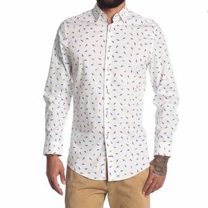 SOUL OF LONDON White Surfboard Print Button Down Long Sleeve Shirt Size 17 NWT